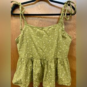 Madewell Rosalie tie strap babydoll smock top size large weathered olive green